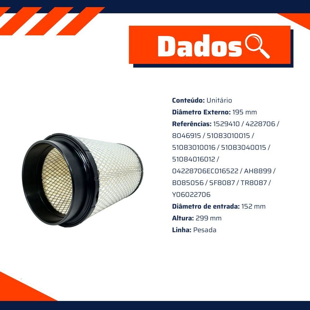Filtro de Ar Primário do Motor - Wega - WAP-623