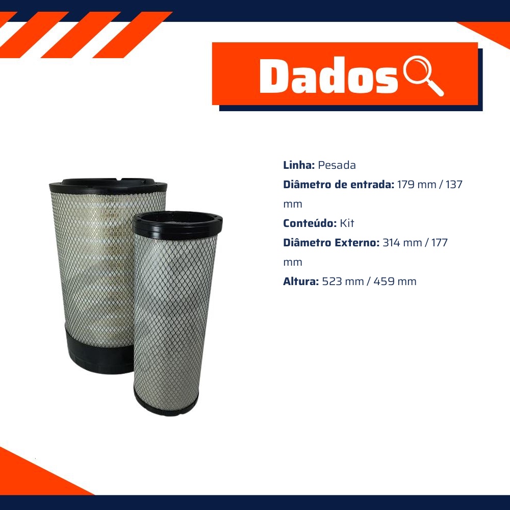 Filtro de Ar Primário e Secundário do Motor - Wega - WAP-626K