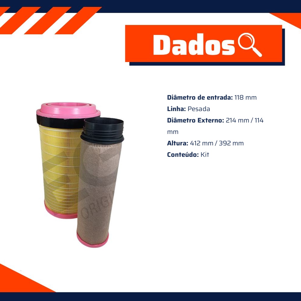 Filtro de Ar Primário e Secundário do Motor - Wega - WAP-713K
