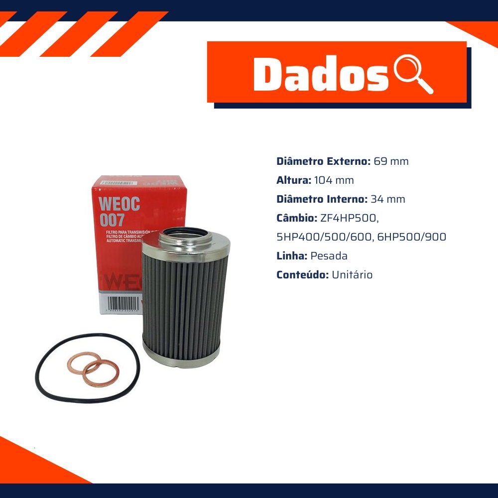 Filtro de Óleo do Câmbio Automatizado - Wega - WEOC007