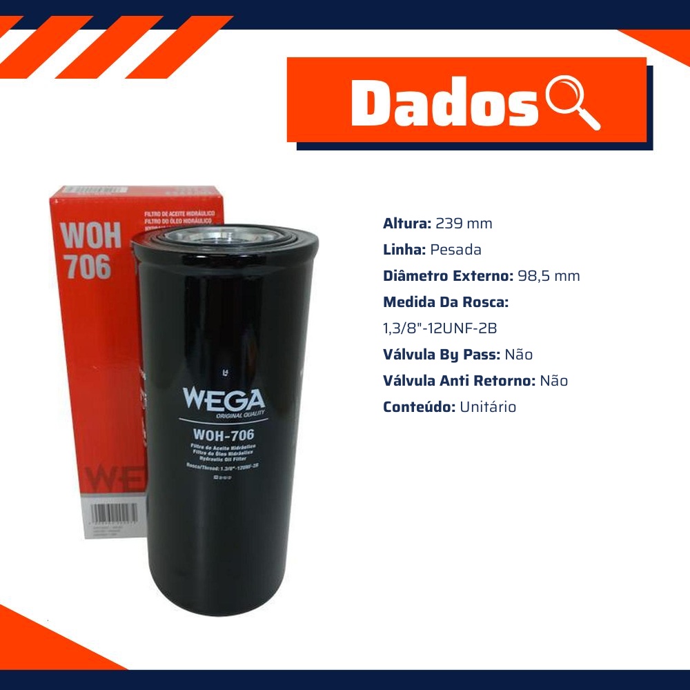 Filtro Blindado de Óleo Hidráulico - Wega - WOH-706