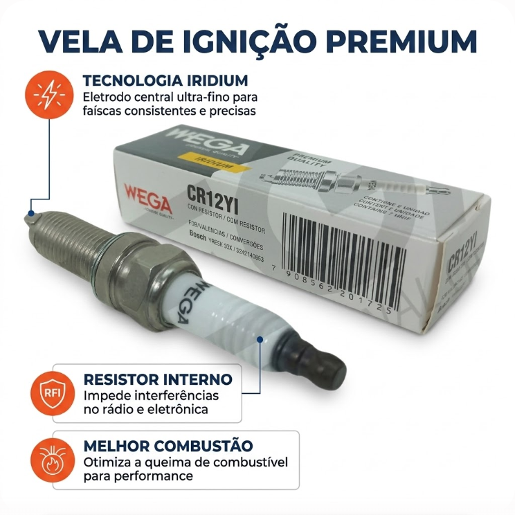 Vela de Ignição Iridium - Wega - CR12YI