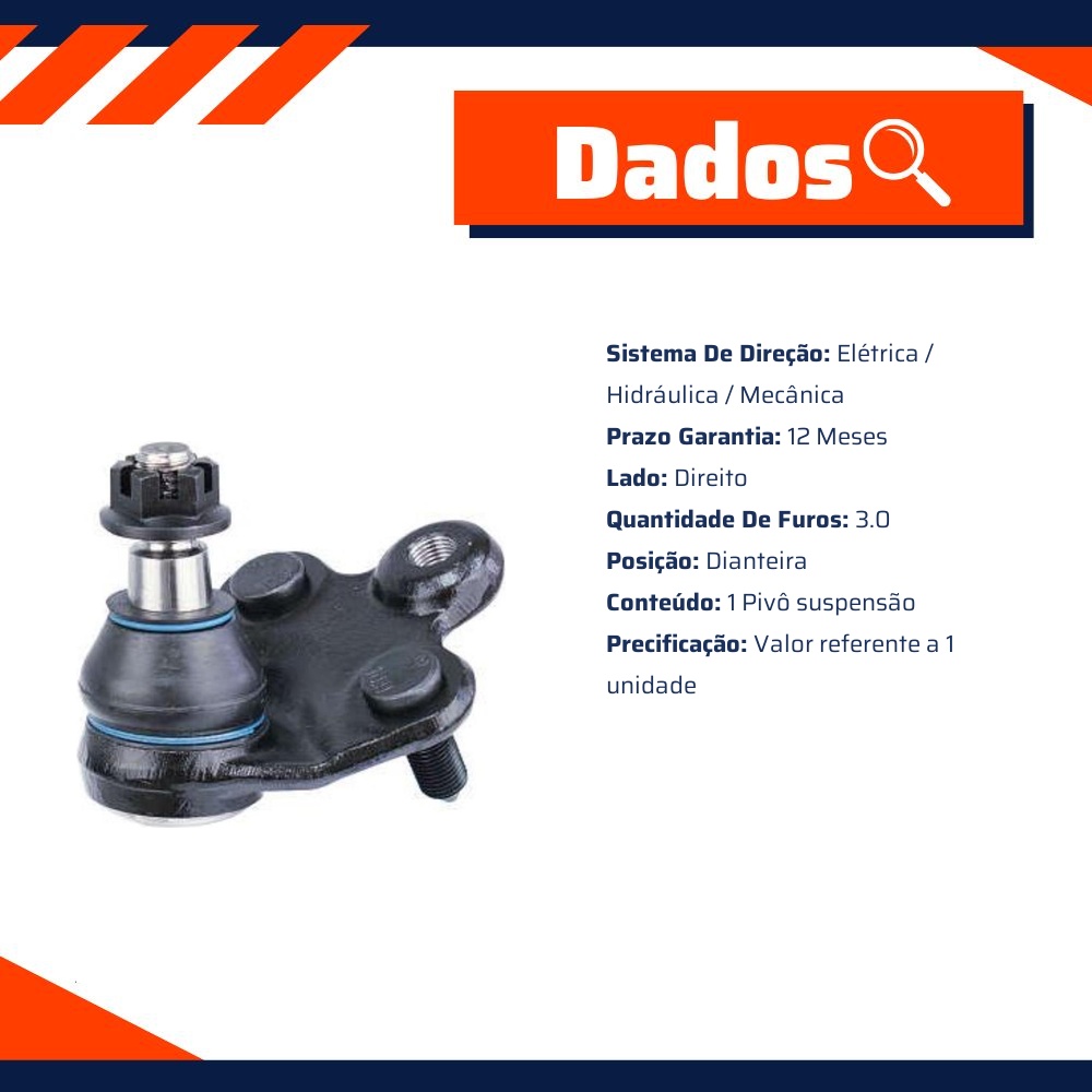 Pivô Suspensão Dianteiro Direito 3 Furos para Honda Civic - Cofap - PSC10008M