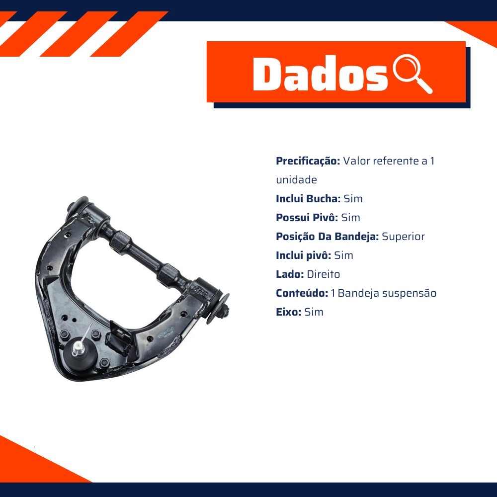 Bandeja Suspensão Dianteira Superior Direita com Pivô com Bucha para Mitsubishi L200 e Pajero Sport - Cofap - BJC39018M