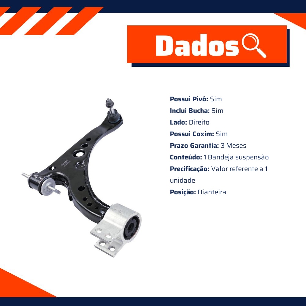 Bandeja Suspensão Dianteira Direita com Pivô com Coxim com Bucha para Chevrolet Cruze e Cruze Sport6 - Cofap - BJC04160M