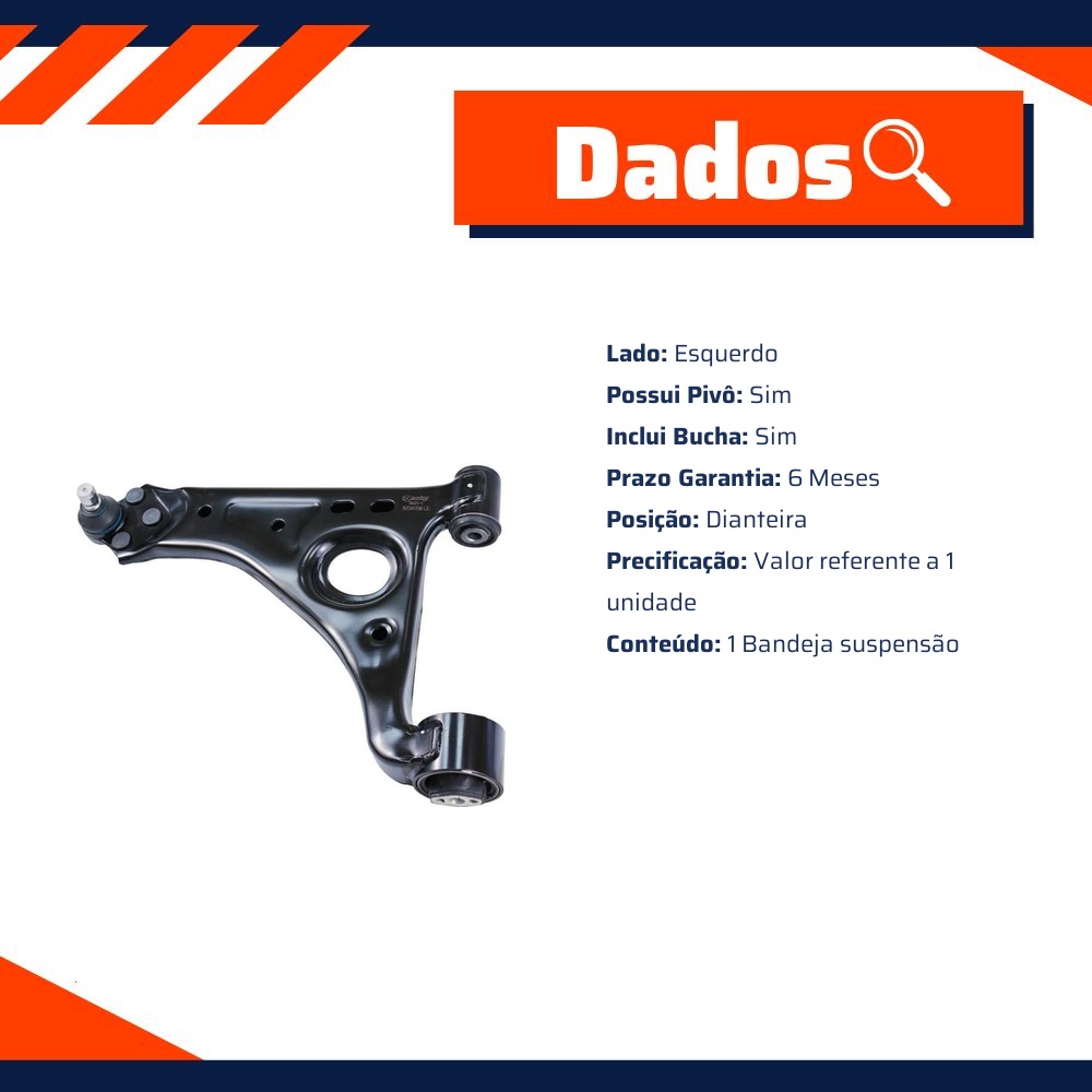 Bandeja Suspensão Dianteira Esquerda com Pivô com Bucha para Chevrolet Tracker - Cofap - BJC04155M