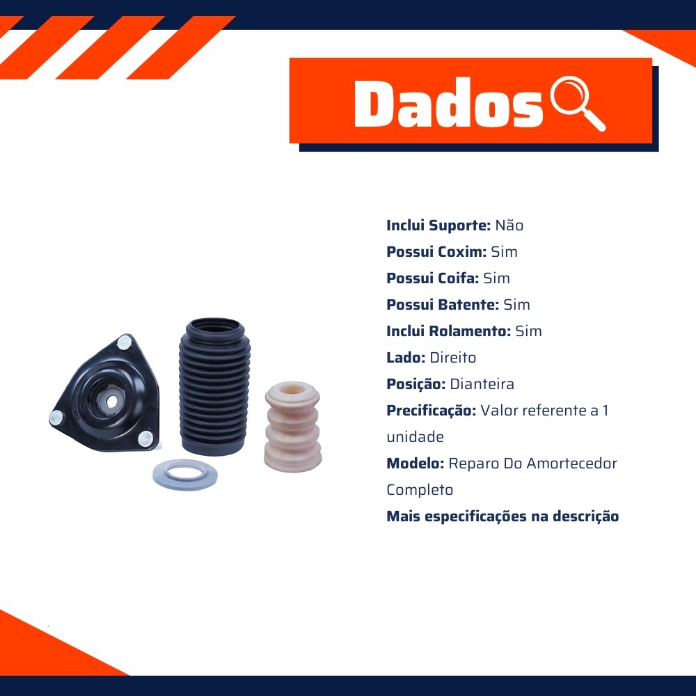 Kit Reparo Amortecedor Dianteiro Direito Ou Esquerdo Com Rolamento Com Batente Com Coifa Com Coxim - Cofap - TKC39002