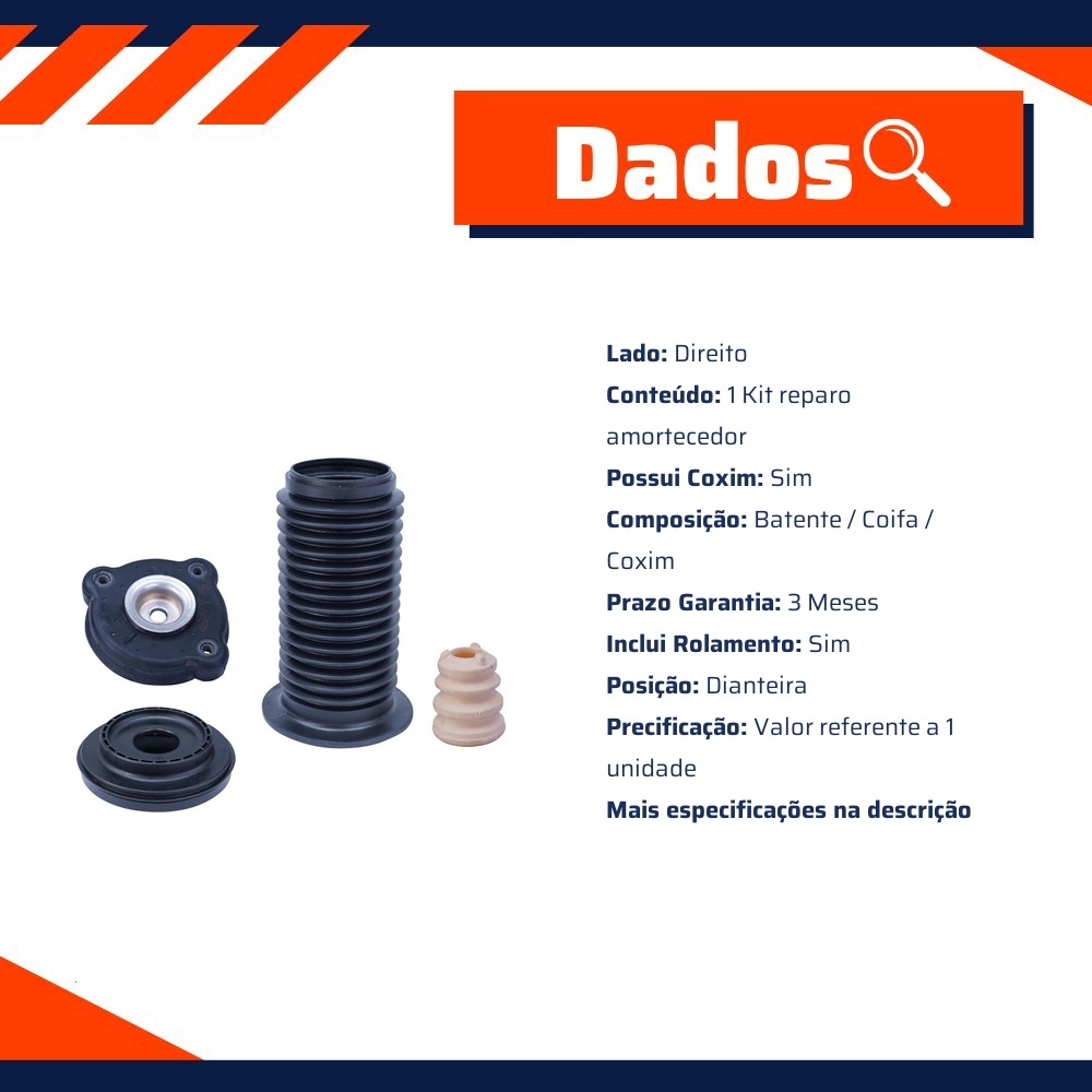 Kit Reparo Amortecedor Dianteiro Direito Ou Esquerdo Com Rolamento Com Coxim - Cofap - TKC03128