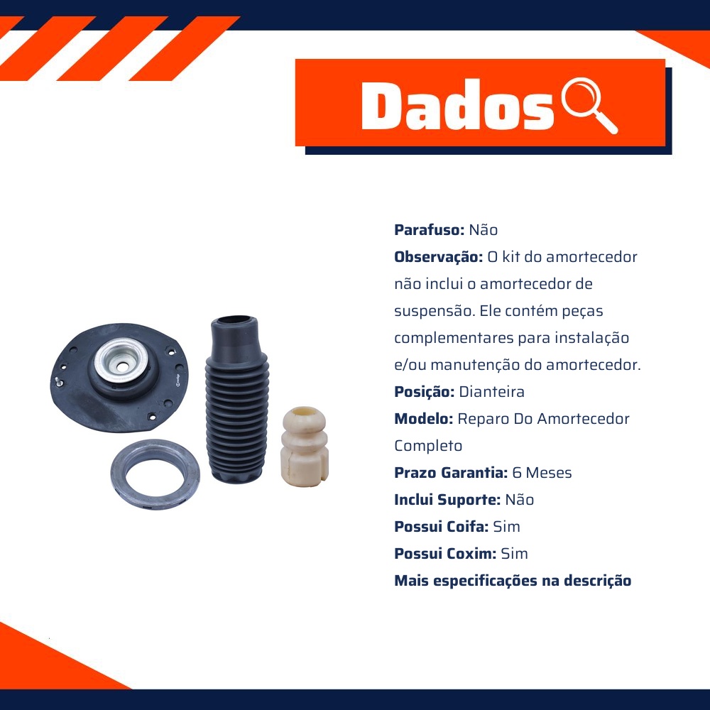 Kit Reparo Amortecedor Dianteiro Direito Com Rolamento Com Batente Com Coifa Com Coxim Peugeot 207 - Cofap - TKC17116