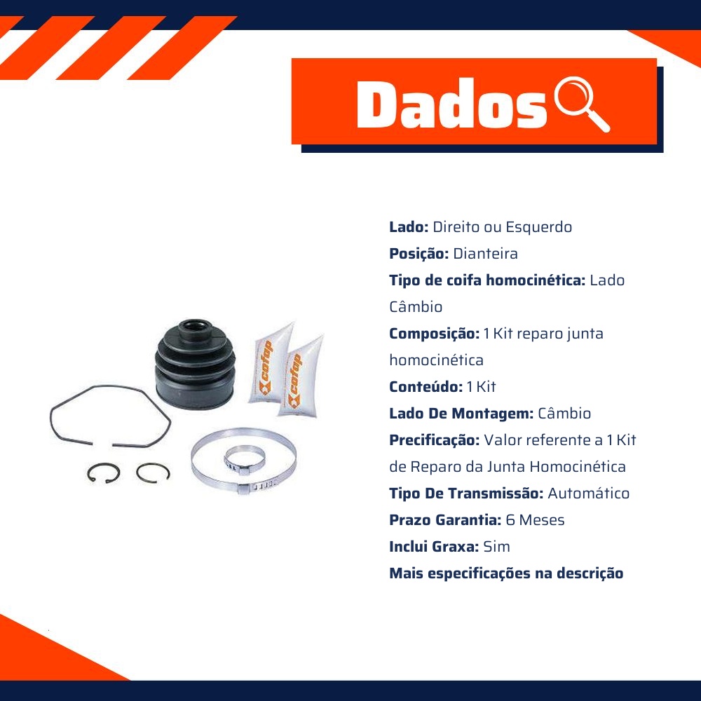 Kit Reparo Junta Homocinética Dianteira Câmbio Automático Com Coifa - Cofap - KJD39005