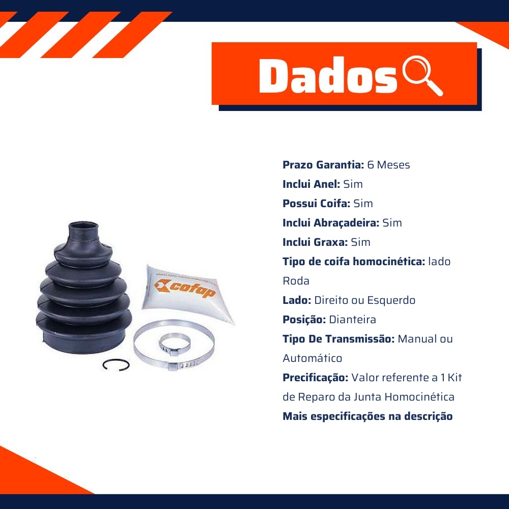 Kit Reparo Junta Homocinética Dianteira Roda Automática / Manual Com Coifa - Cofap - KJH22006