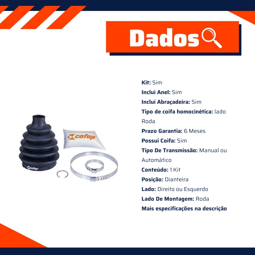 Kit Reparo Junta Homocinética Dianteira Roda Automática Manual com Coifa para Ford Ecosport - Cofap - KJH08107