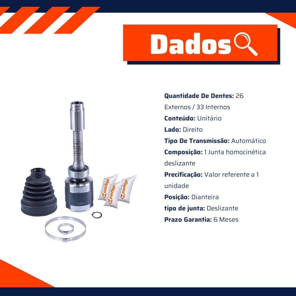Junta Homocinética Deslizante Dianteira Câmbio Automático para Renault Duster e Oroch - Cofap - JDC18004