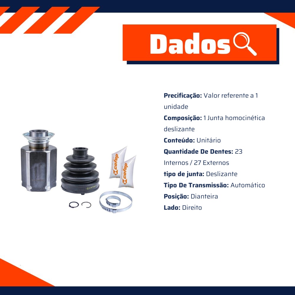 Junta Homocinética Deslizante Dianteira Câmbio Automático para Honda Civic - Cofap - JDC10010