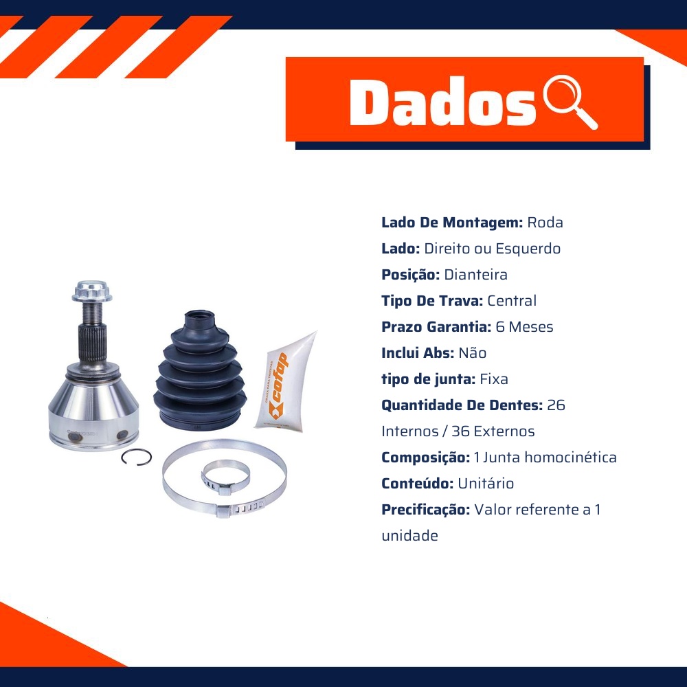 Junta Homocinética Dianteira Roda para Volkswagen Polo e Virtus - Cofap - JHC01135