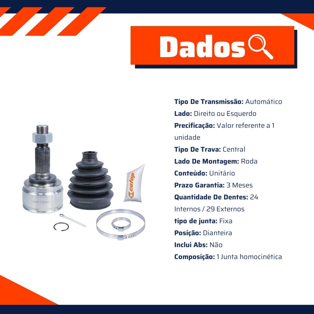 Junta Homocinética Dianteira Roda Automática para Nissan Sentra - Cofap - JHC29005