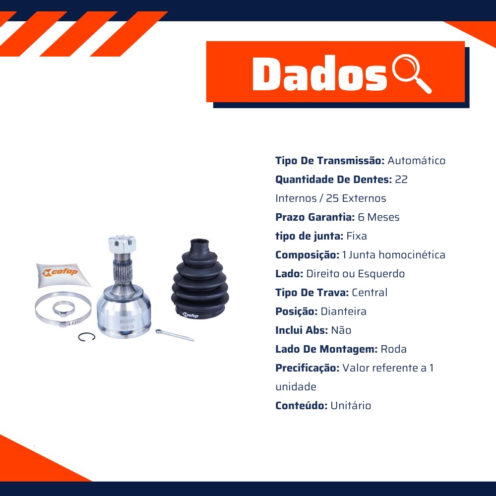 Junta Homocinética Dianteira Roda Automática para Citroen Aircross e C3 - Cofap - JHC55001