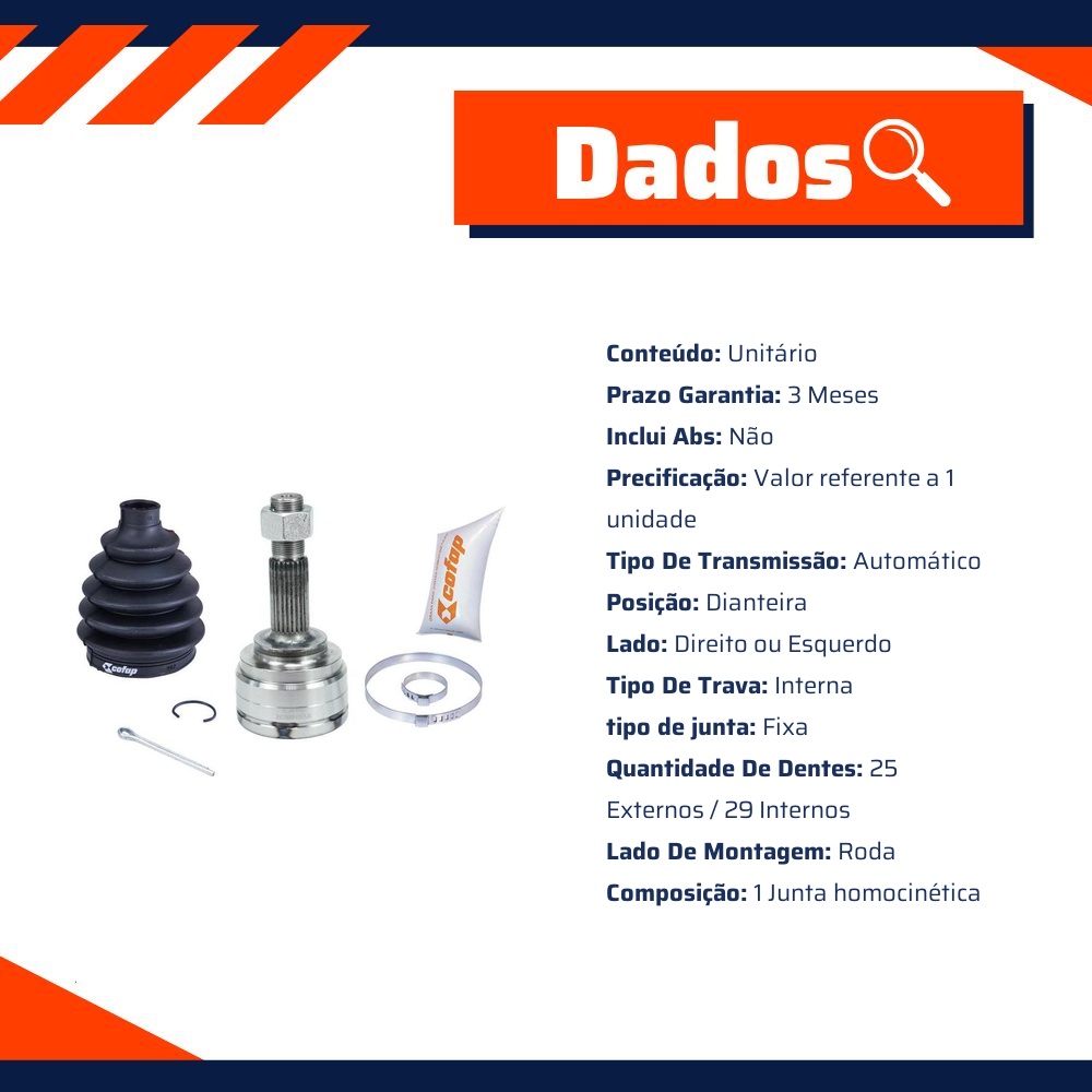 Junta Homocinética Dianteira Roda Automática para Nissan March e Versa - Cofap - JHC29008