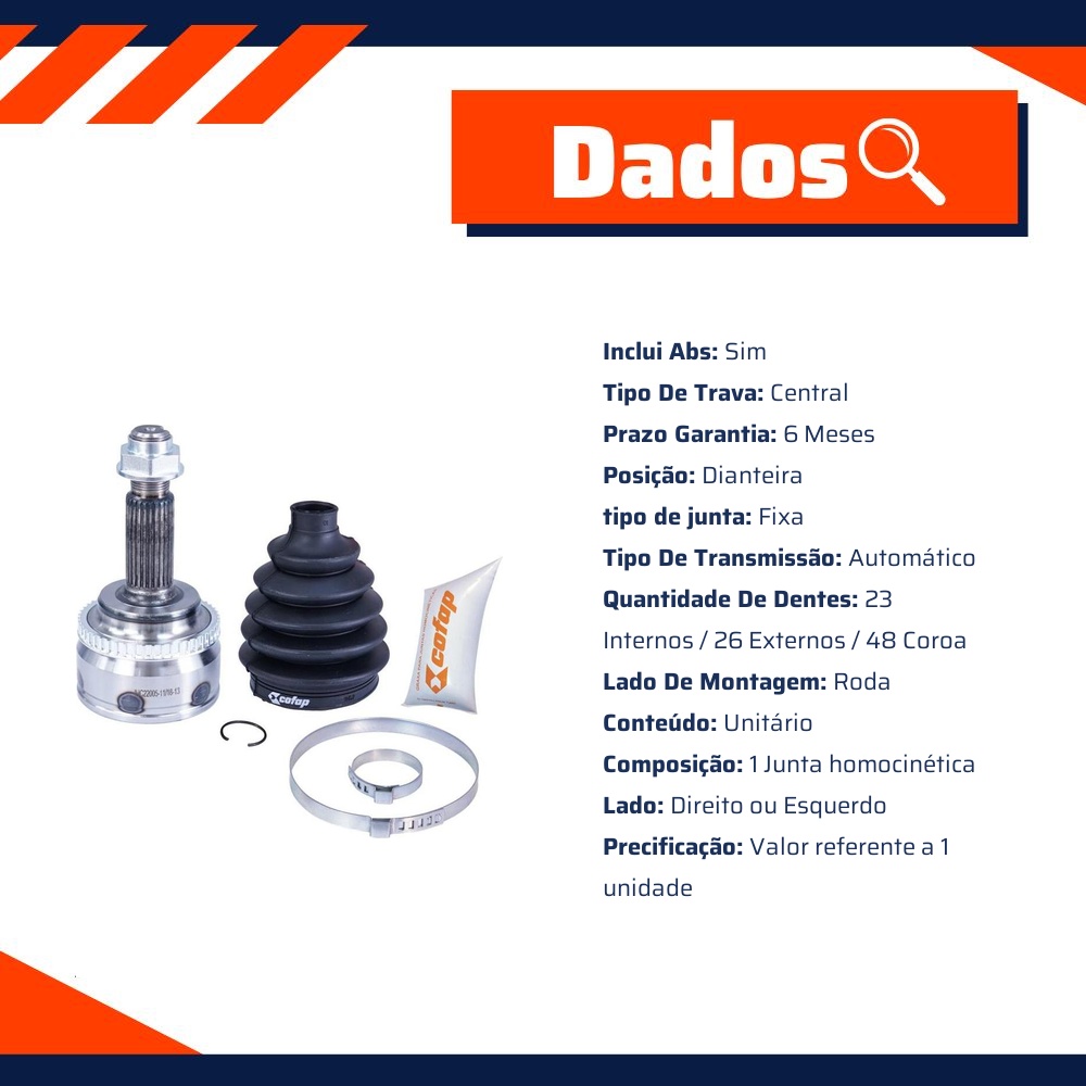 Junta Homocinética Dianteira Roda Automática com ABS para Toyota Corolla - Cofap - JHC22005
