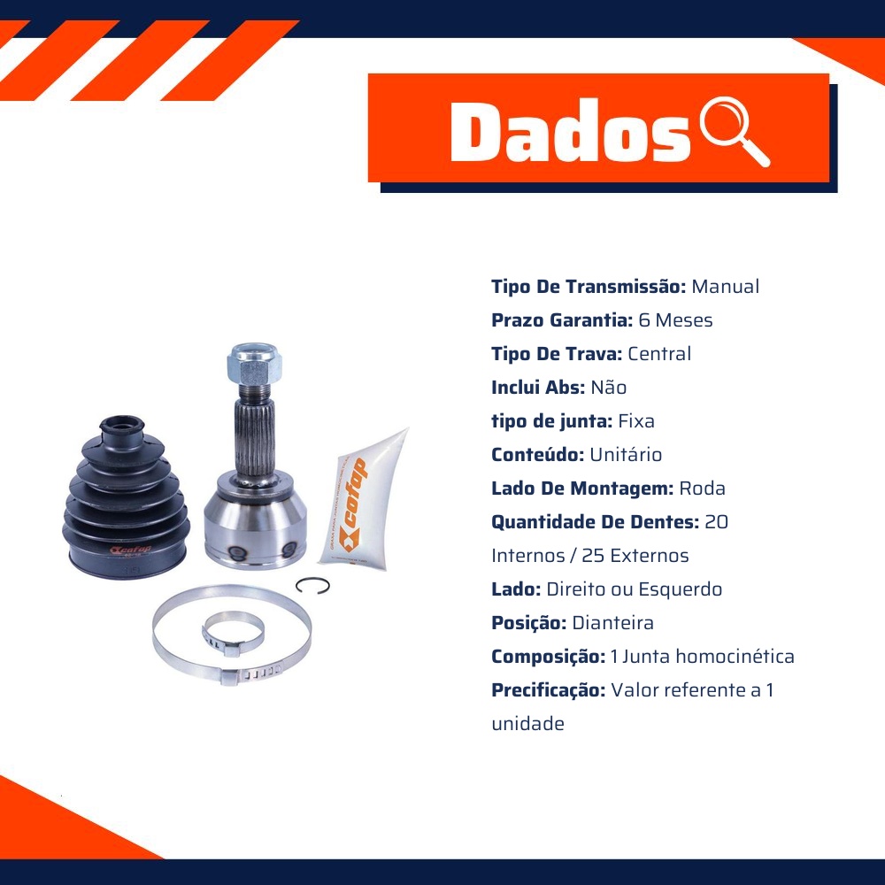 Junta Homocinética Dianteira Roda Manual para Ford Ka e Ka Sedan - Cofap - JHC08112