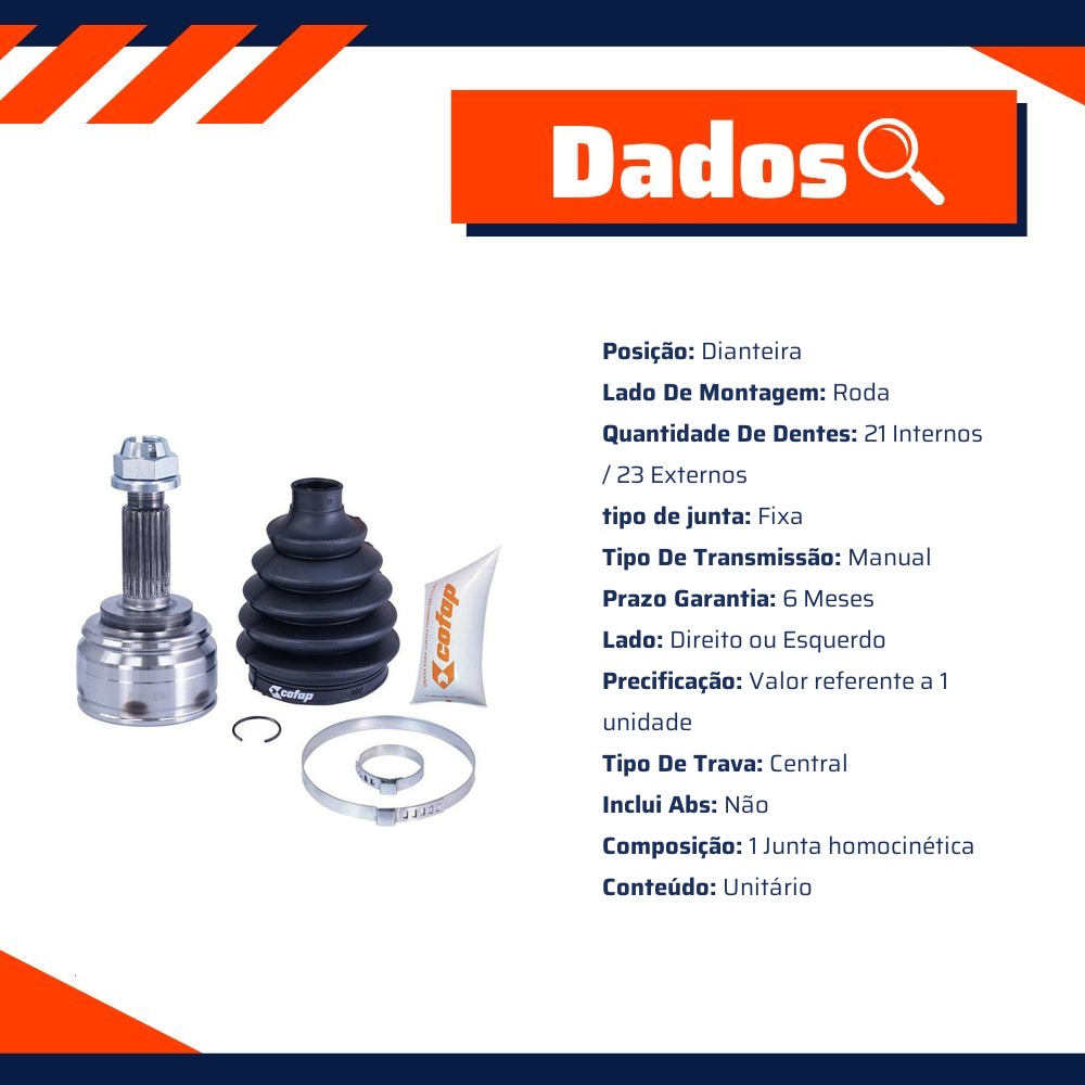 Junta Homocinética Dianteira Roda Manual para Renault Sandero e Sandero Stepway - Cofap - JHC18111