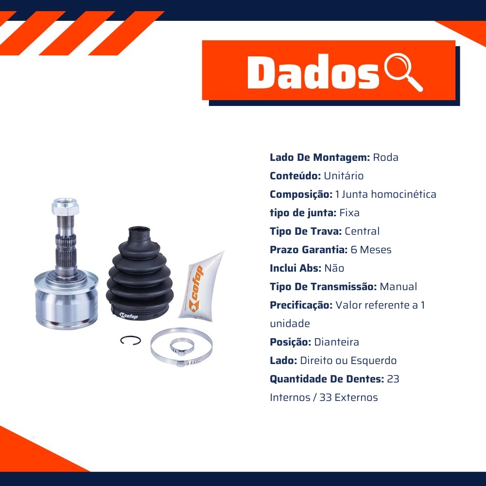 Junta Homocinética Dianteira Roda Manual para Chevrolet Cruze e Cruze Sport6 - Cofap - JHC04121