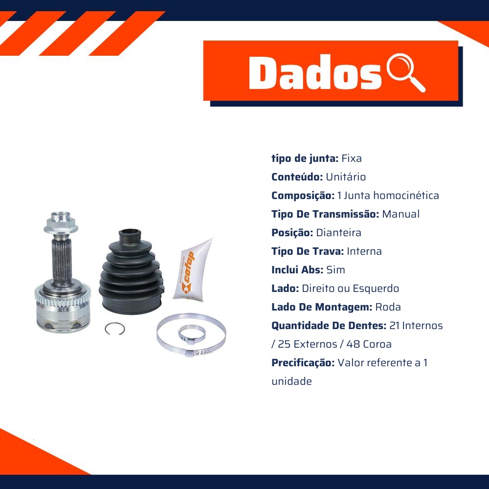 Junta Homocinética Dianteira Roda Manual com ABS para Hyundai HB20 e HB20S - Cofap - JHC32008