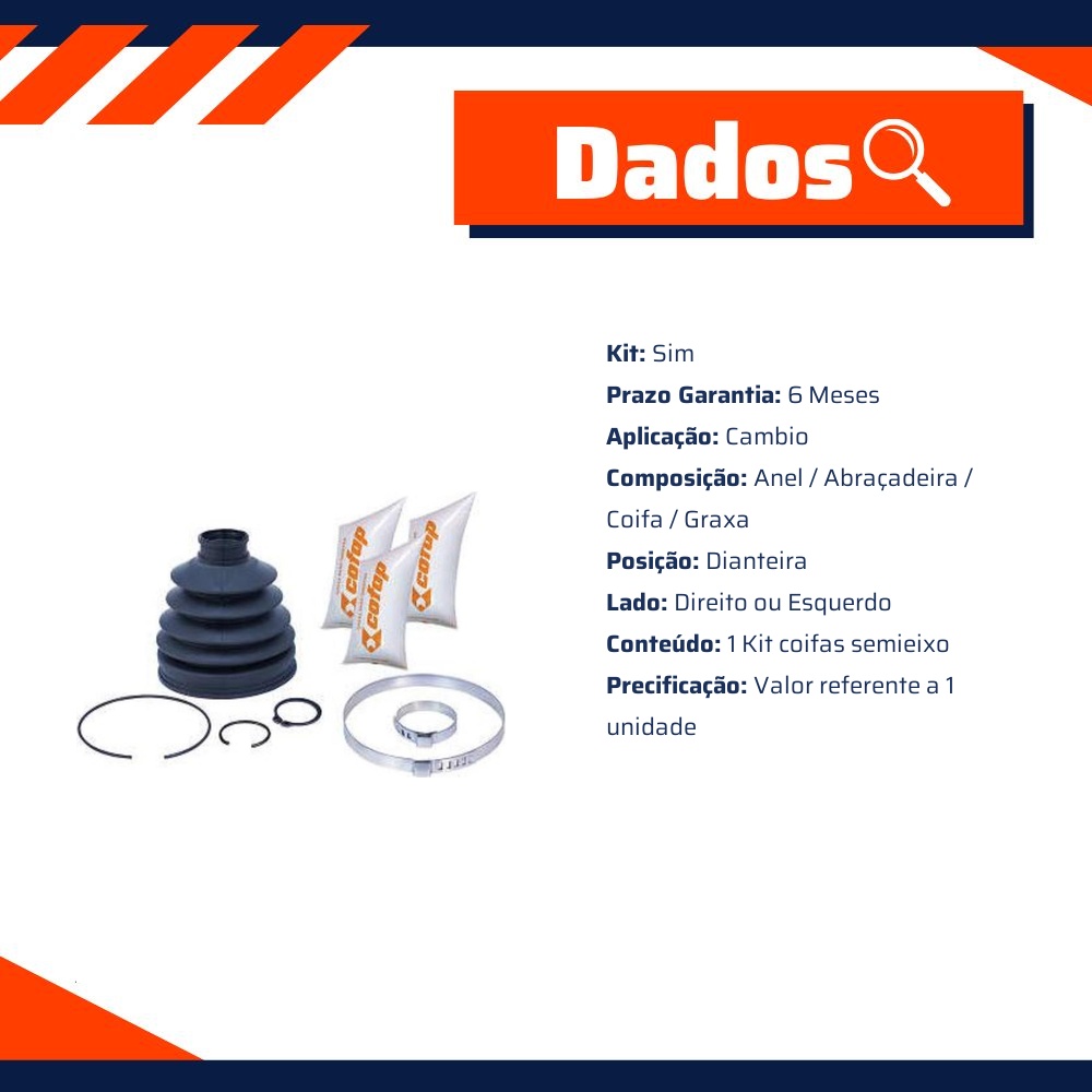 Kit Coifas Semieixo Dianteiro Direito ou Esquerdo para Mitsubishi L200 - Cofap - KJD39001