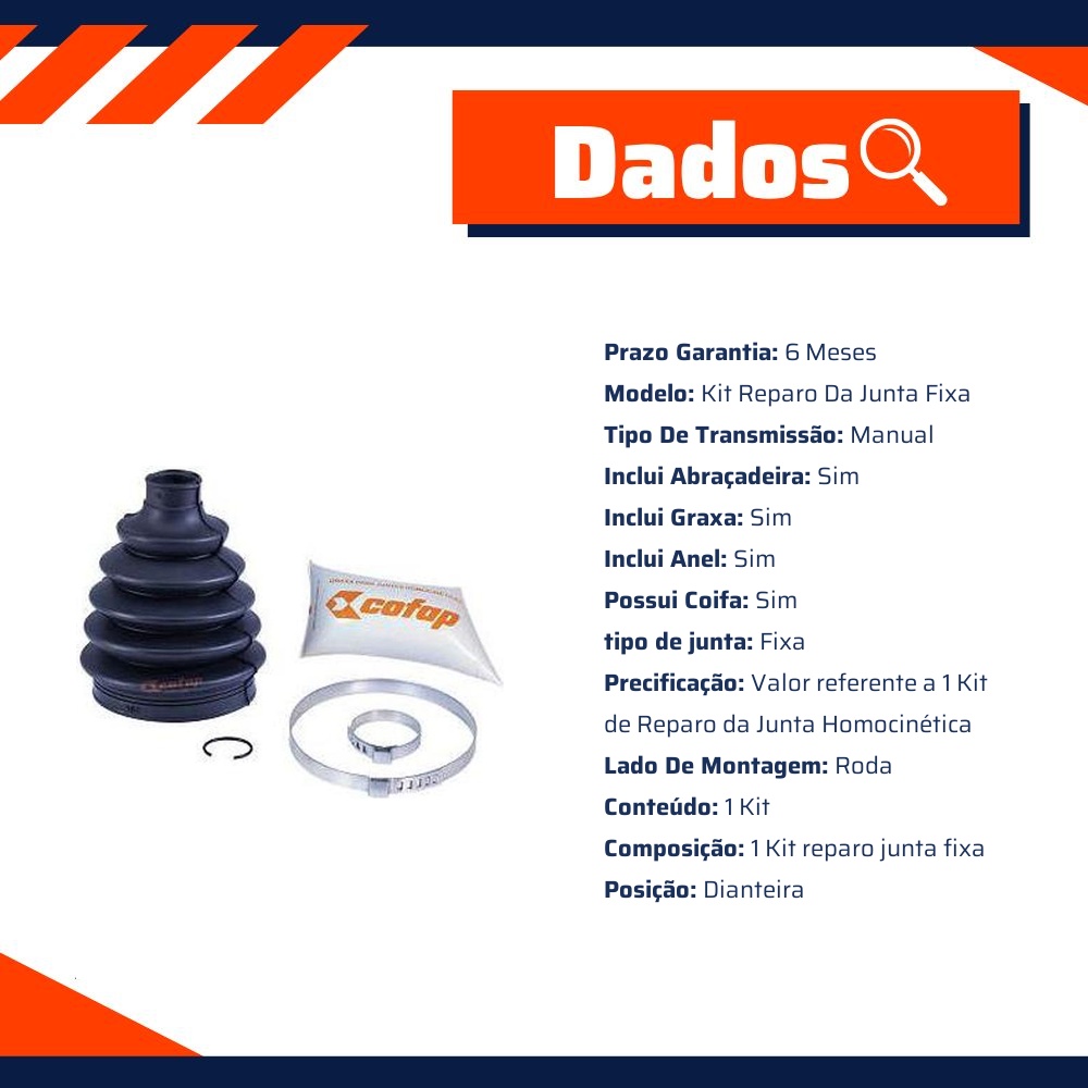 Kit Reparo Junta Fixa Dianteira Roda Manual Com Coifa - Cofap - KJH18109