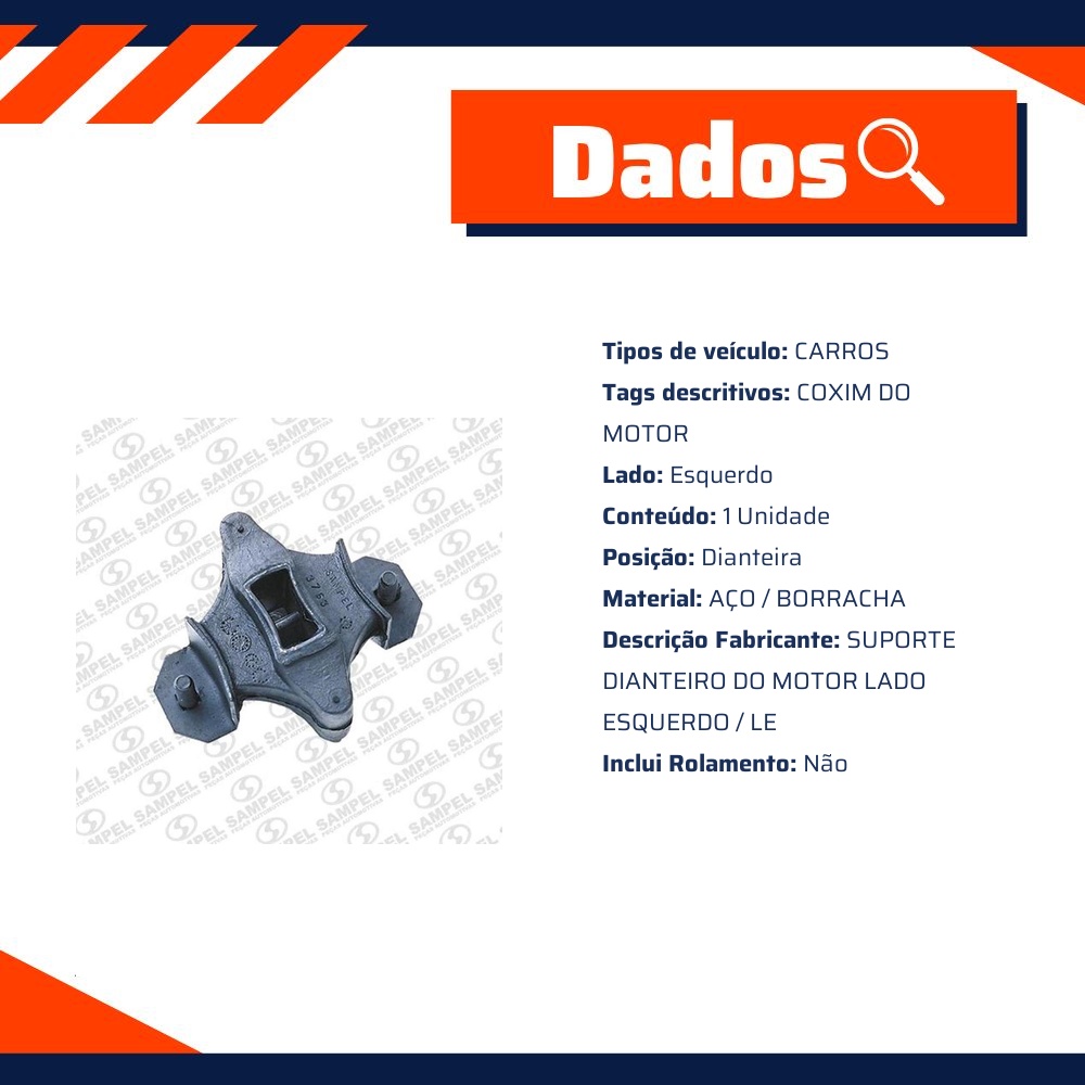 Suporte Dianteiro do Motor Lado Esquerdo para Chevrolet Monza e Monza Hatch - Sampel - 3763