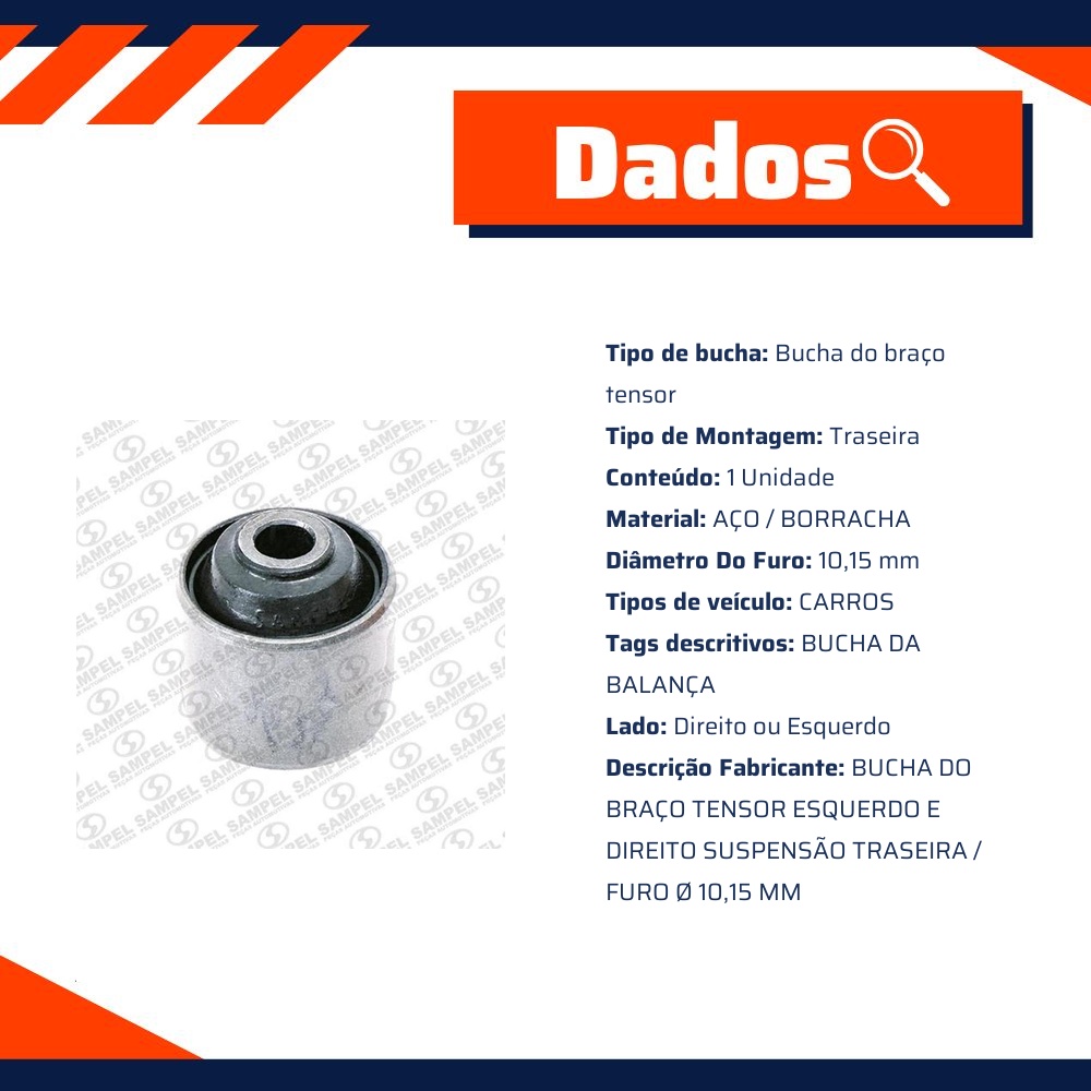 Bucha do Braço Tensor Esquerdo e Direito Traseira para Chevrolet Caravan e Opala - Sampel - 3623