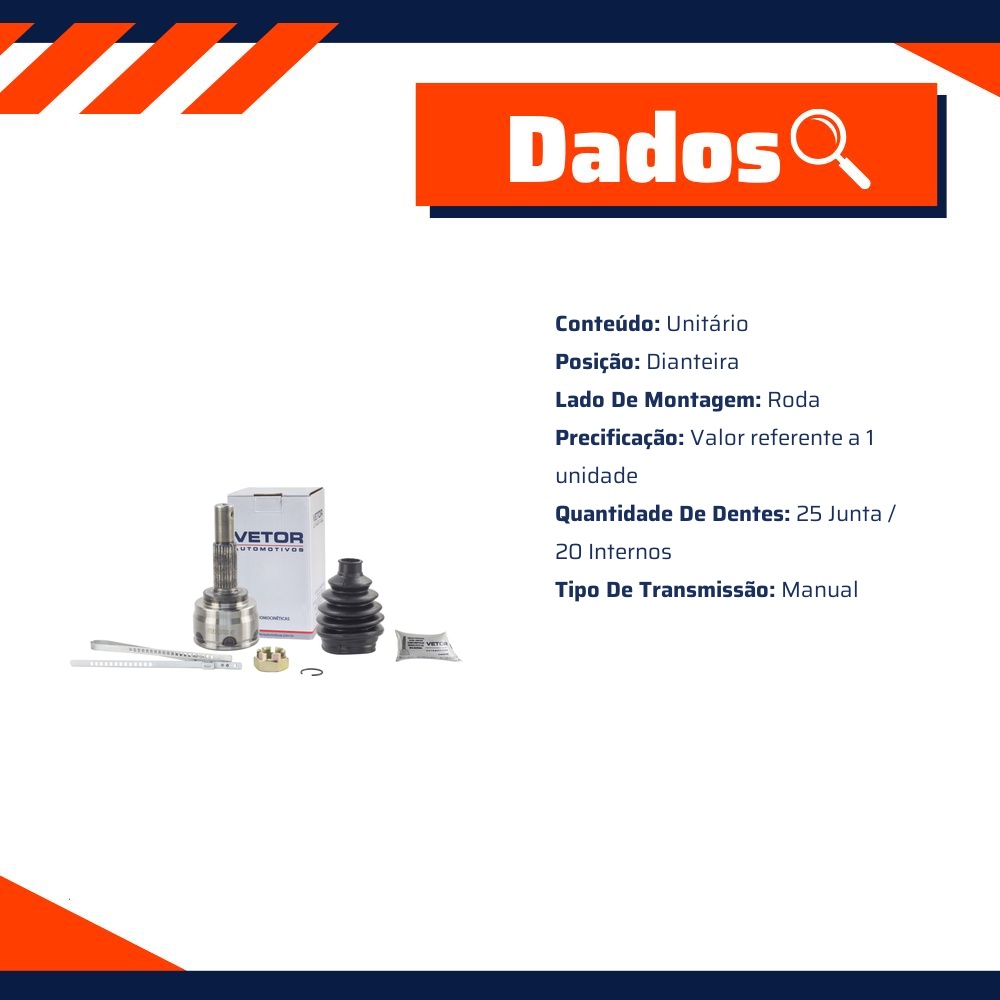 Junta Homocinética Dianteira Roda para Câmbio Manual para Nissan March e Versa - Vetor - VT5370