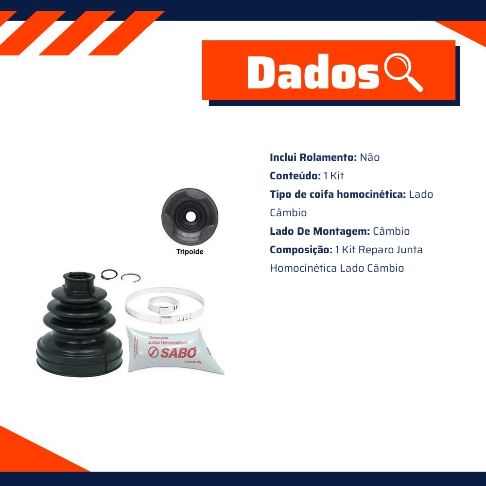 Kit Reparo Junta Homocinética Lado Câmbio para Toyota Corolla e Fielder - Sabó - 78532