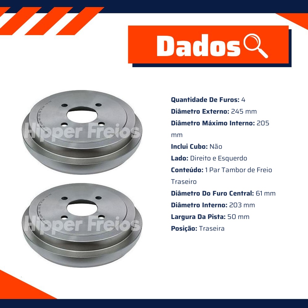 Par Tambor de Freio Traseiro para Nissan Kicks e Versa - Hipper Freios - HF 615E