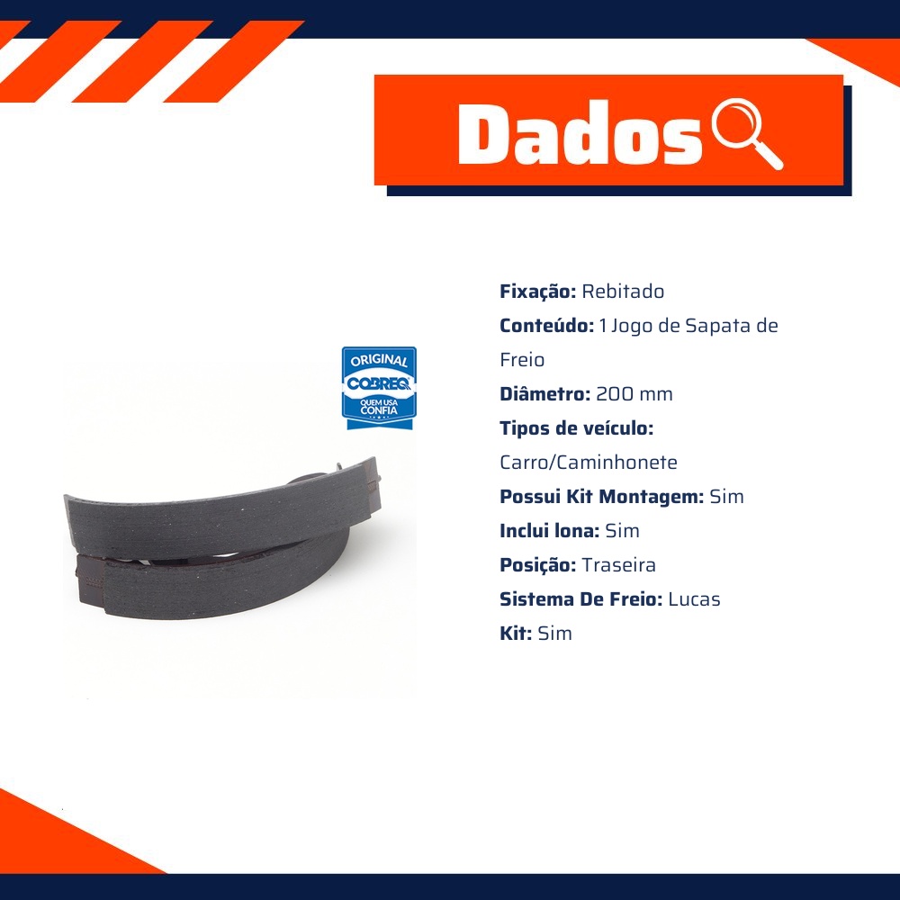 Sapata de Freio Traseira para Chevrolet Onix e Prisma - Cobreq - 2715-CP