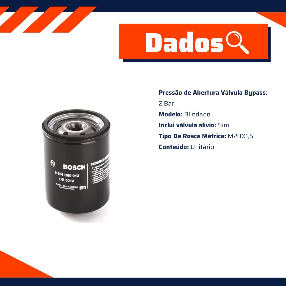 Filtro de Óleo Lubrificante - Bosch - 0 986 B00 013