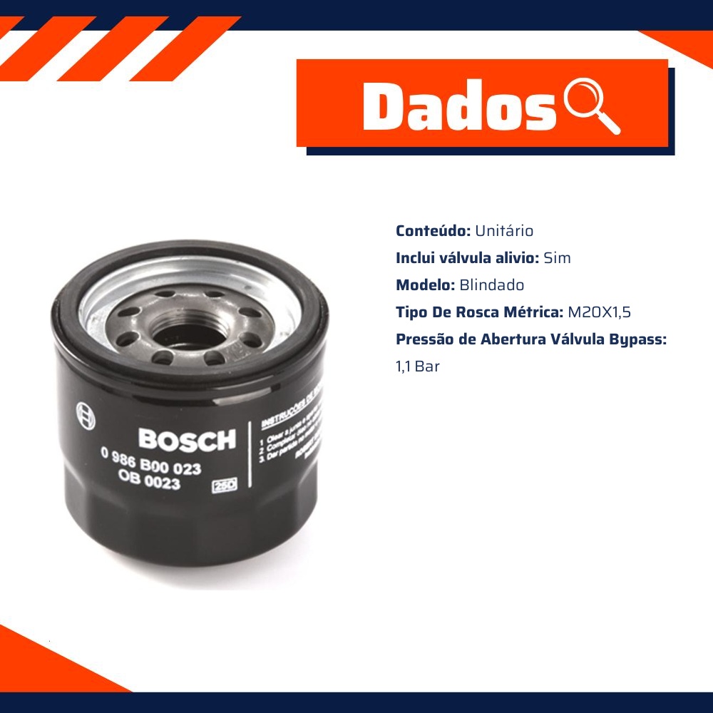 Filtro de Óleo Lubrificante - Bosch - 0 986 B00 023