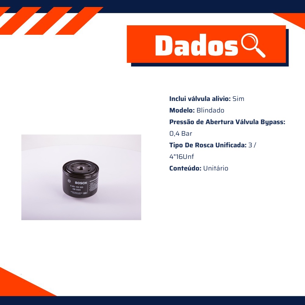 Filtro de Óleo Lubrificante - Bosch - 0 451 103 323