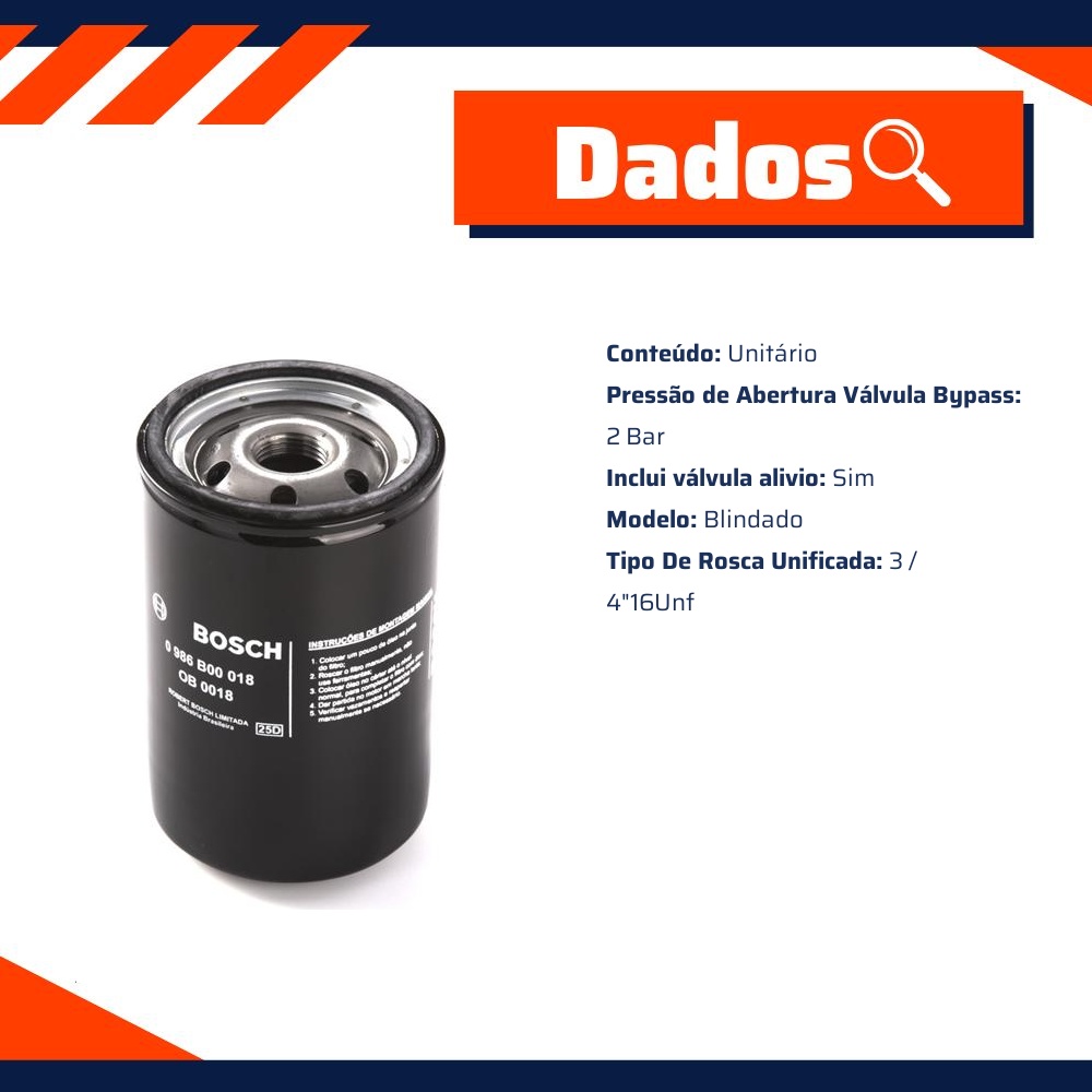 Filtro de Óleo Lubrificante - Bosch - 0 986 B00 018