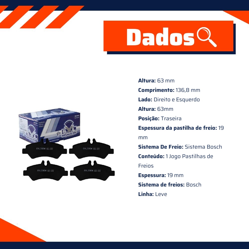 Jogo de Pastilhas de Freio Traseira para Mercedes-Benz Sprinter 311 e Sprinter 415 - Syl - 3304