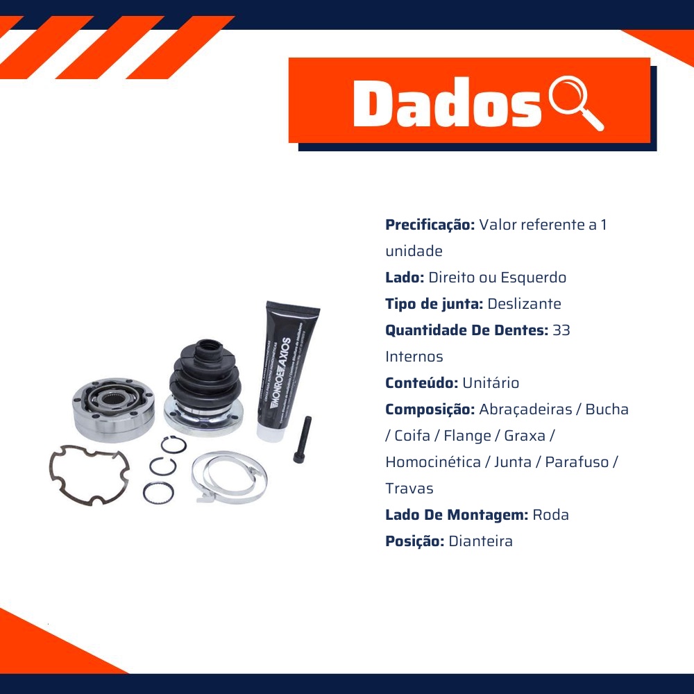 Junta Homocinética Deslizante Lado Roda para Volkswagen Kombi e Variant - Monroe Axios - 5466094