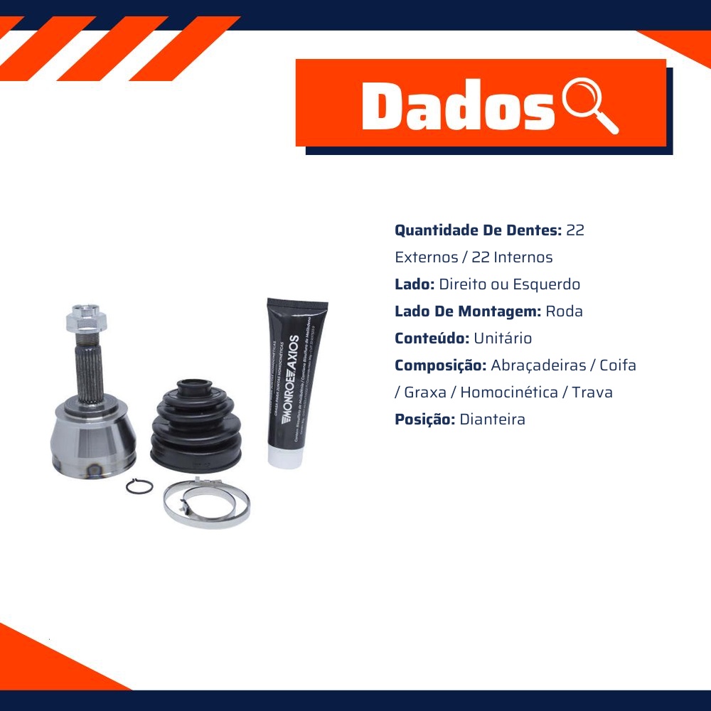 Junta Homocinética Lado Roda para Fiat Strada - Monroe Axios - 5466005