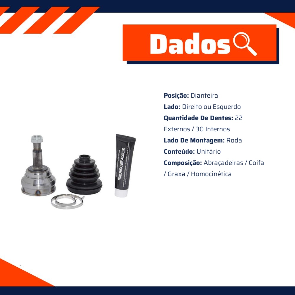 Junta Homocinética Lado Roda para Volkswagen Golf e Polo Classic - Monroe Axios - 5466051