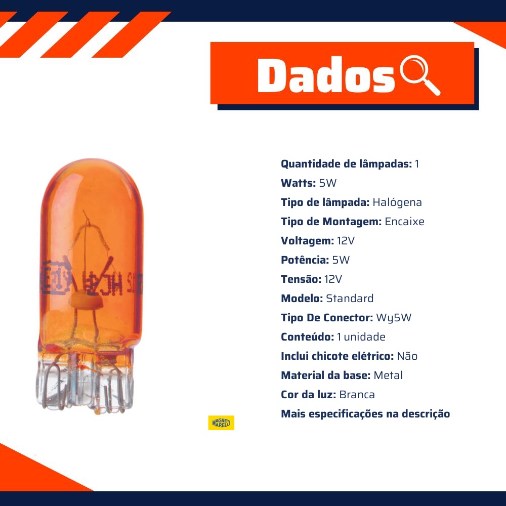 10 Lâmpadas Pisca Lateral / 12V 5W W2.1X9.5D Wy5W Standard - Magneti Marelli - LMM2827