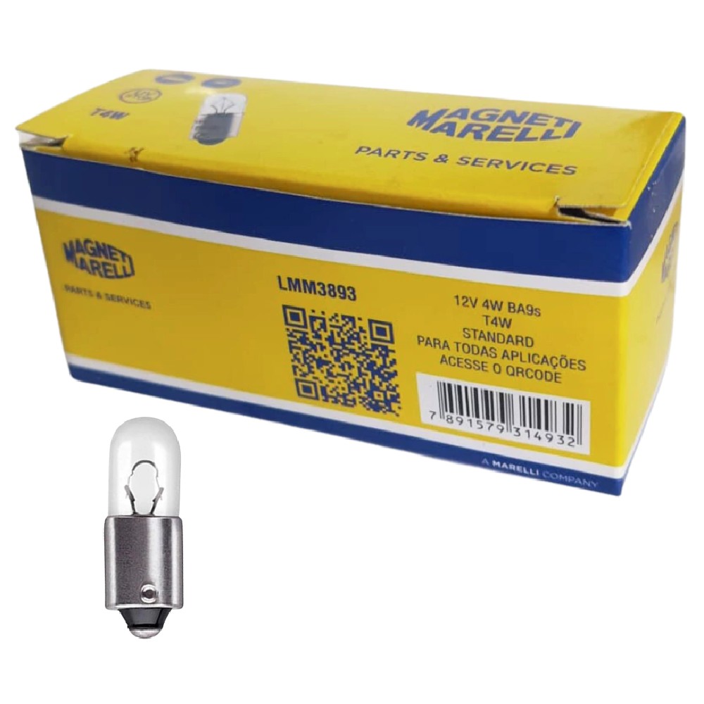 10 Lâmpadas Luz Do Teto / 12V 4W Ba9S T4W Standard - Magneti Marelli - LMM3893