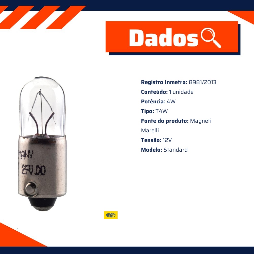 10 Lâmpadas Luz Do Teto / 12V 4W Ba9S T4W Standard - Magneti Marelli - LMM3893