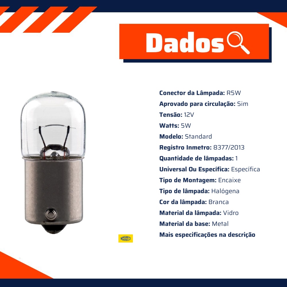 10 Lâmpadas Luz De Placa / T16 12V Ba15S R5W Standard - Magneti Marelli - LMM5007