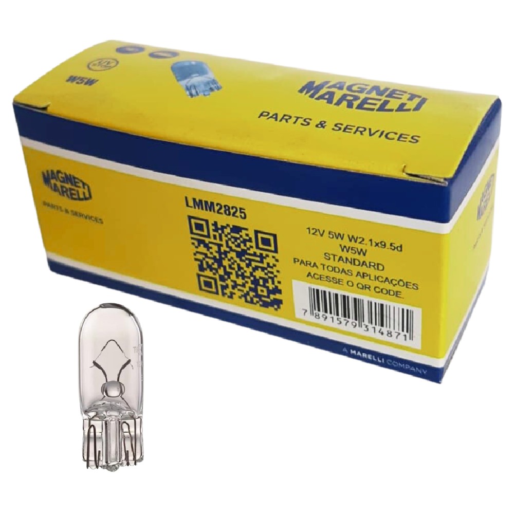 10 Lâmpadas Luz De Placa / 12V 5W W2.1X9.5D W5W Standard Pingão - Magneti Marelli - LMM2825