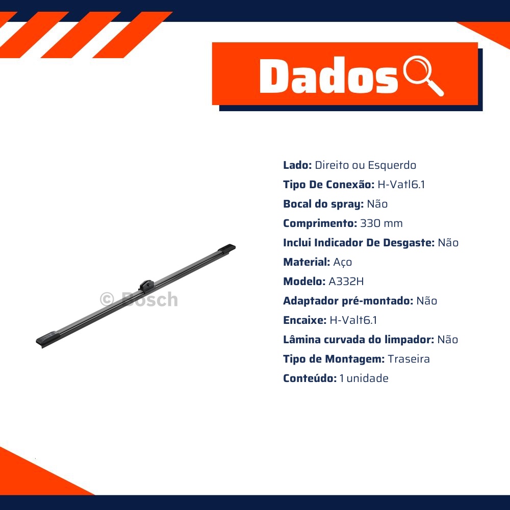 Palheta Individual A332H Traseira - Bosch - 3 397 008 635