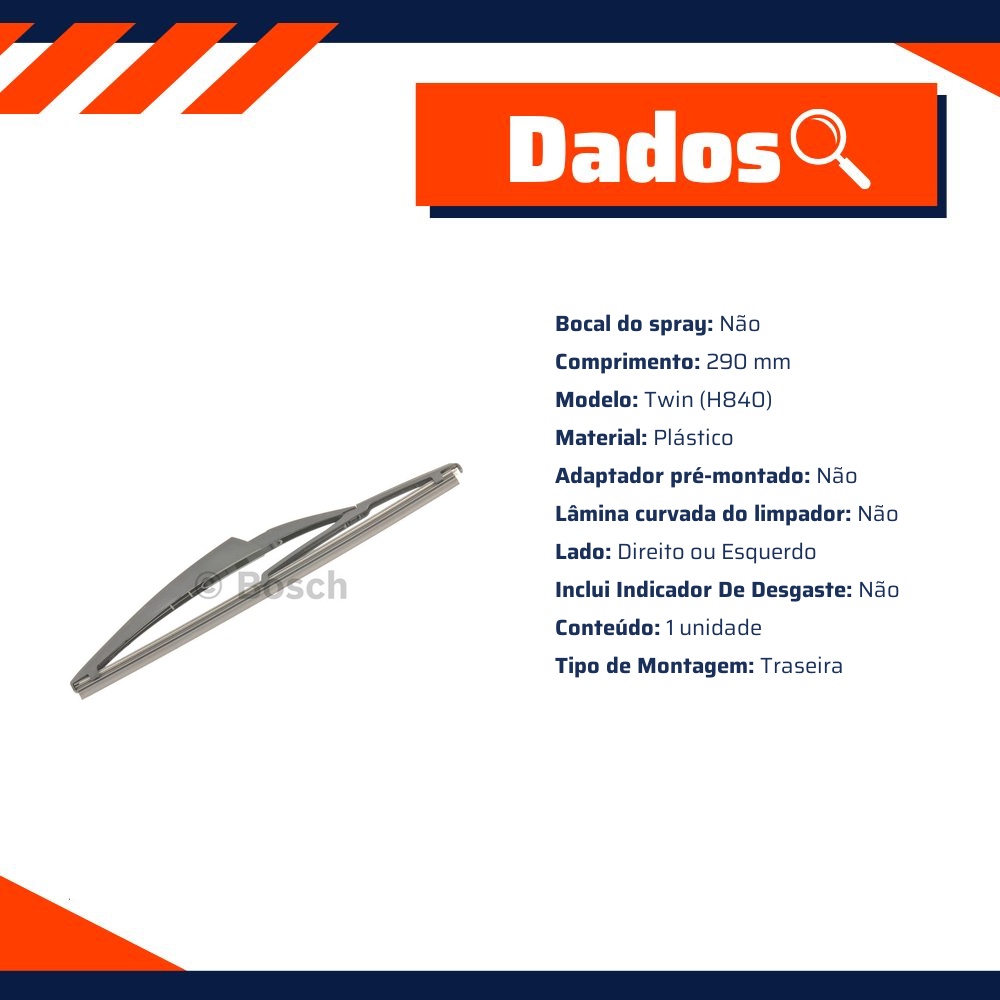 Palheta Individual Twin H840 Traseira - Bosch - 3 397 004 802